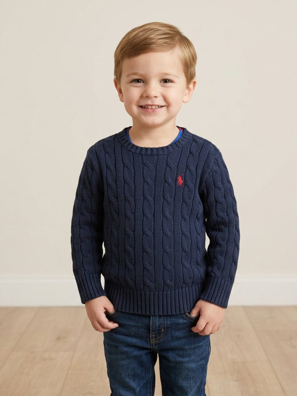 Polo Ralph Lauren Kids Cable-Knit Cotton Sweater Navy Size 3